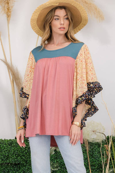 Floral Tunic With Chiffon Sleeves
