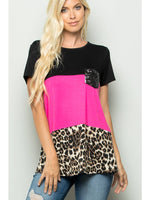 Pink and Leopard Glitter Pocket Tee