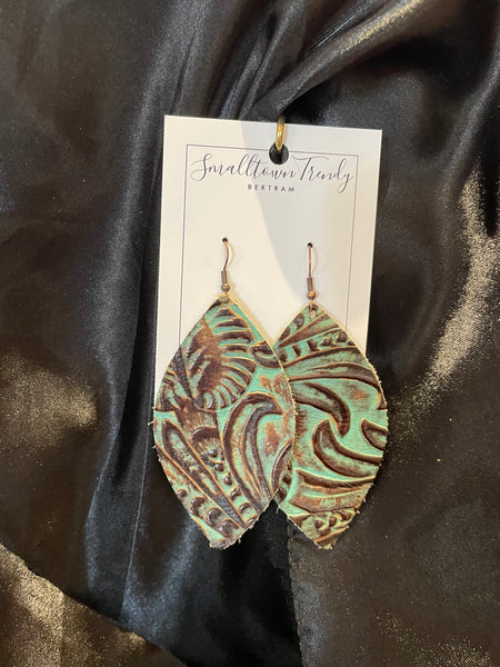Turquoise & Brown Leather Earrings