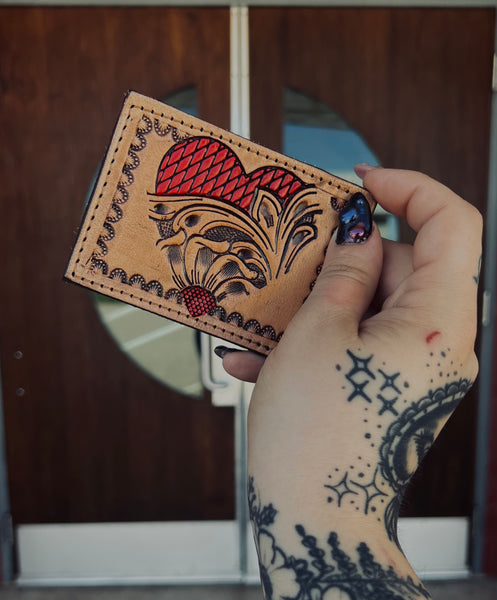Tooled Leather Heart Card Holder