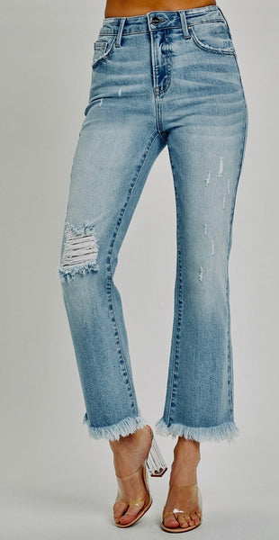 Frayed Cropped Flare Jeans