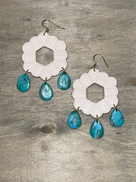 Embossed Hexagon with Turquoise Dangles
