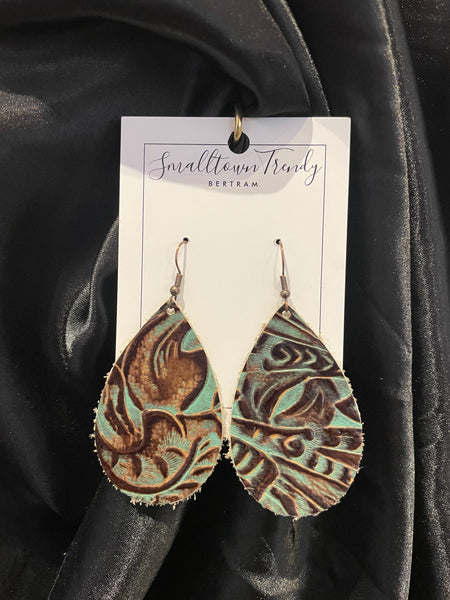 Turquoise Brown Floral Teardrop Earrings