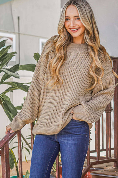 Soft Beige Waffle Knit Sweater – Smalltown Trendy Boutique