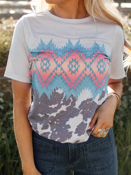 Cow Print and aztec faded tee